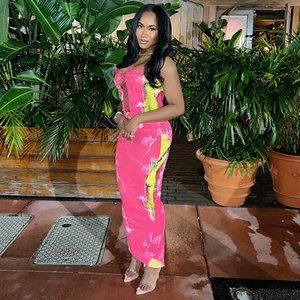 Lace Up Bandeau Top - Size US 6 & Mesh Maxi Skirt Sour Print - Size US 4